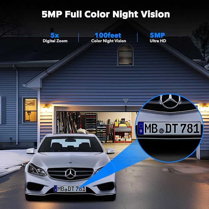 Camcamp 5MP Outdoor Security Camera System, 4Pcs POE Wired Cameras for Home Security with 8CH 4K CCTV NVR, Auto Tracking, 2-Way Audio, Color Night Vision, 500GB HDD 24/7 Recording, Business