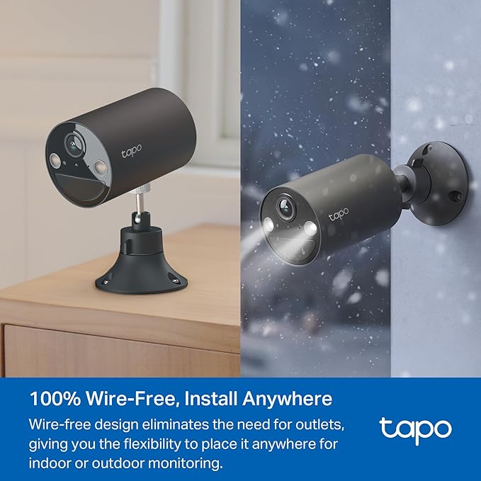 Tapo by TP-Link Wireless Outdoor Security Camera, 1080P, Up to 180 Days Battery Life, Free Person Detection, SD/Cloud Storage, Spotlight Color Night Vision, Alarm, No Hub Needed, Black, C403