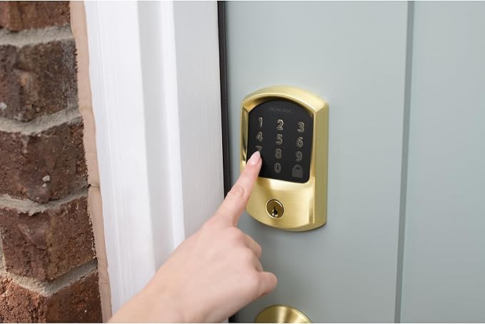 Schlage Encode Smart WiFi Deadbolt Lock for Front Door - Keyless Entry with App or Touchscreen - Compatible with Alexa, Hey Google, & Airbnb - Create Codes for Guests - Satin Brass Gold