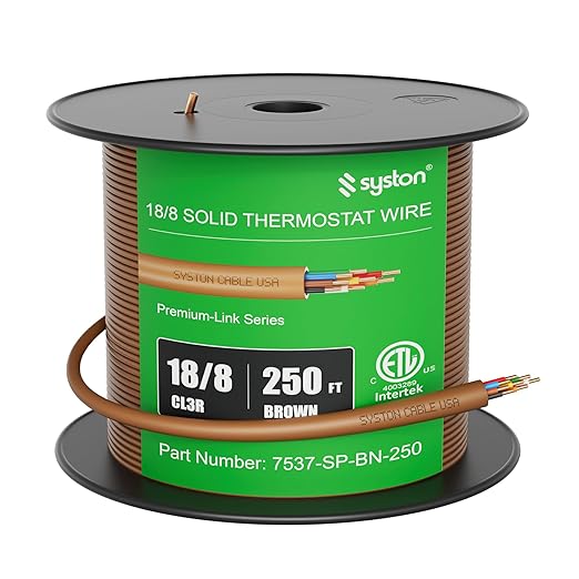 Syston 18/8 Thermostat Doorbell HVAC Heating Control Cable Wire, 18 AWG 8 Conductors 100% Solid Copper Conductors CL3R/FT4/CMR Riser-Rated, UV Resistant RoHS for Low Voltage Applications Use