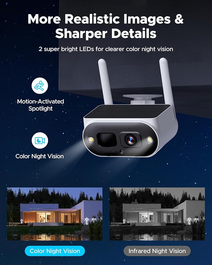 Camcamp Solar Camera Outdoor Wireless with 10" Monitor, 4MP Home Security Camera System, Solar-Powered, Color Night Vision, 10CH Expandable, 500GB Local Storage for Surveillance, 2.4 & 5GHz WiFi