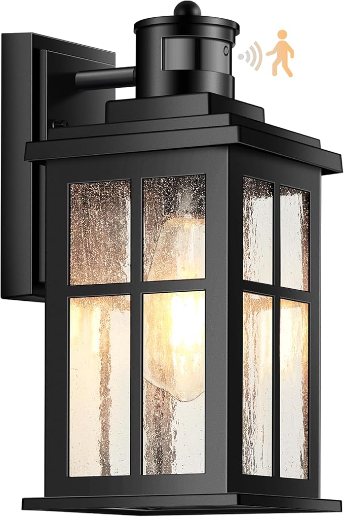 VIANIS Motion Sensor Outdoor Light Fixtures Wall Mount, Black Porch Lights Outdoor Lantern, Anti-Rust Waterproof Exterior Lights for House, Modern Outdoor Wall Sconce for Garage, Front Door, Coach