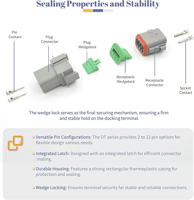 DT Deutsch 8 Pin Connector Kit Waterproof Electrical Connector 16 AWG Male and Female Automotive Wire Connectors for Car Truck Boat (8 Pin 2 Sets)