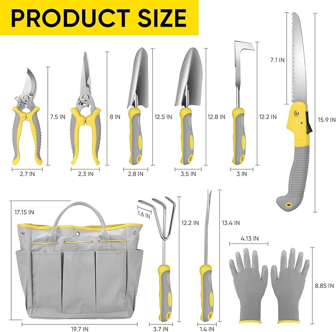 Blumway Garden Tool Sets, 10 Piece Heavy Duty Gardening Tool Set, Stainless Steel Gardening Hand Tools with Garden Tool Bag, Garden Tool Kit for Gardening Supplies,Ideal Gardening Gifts for Women Men