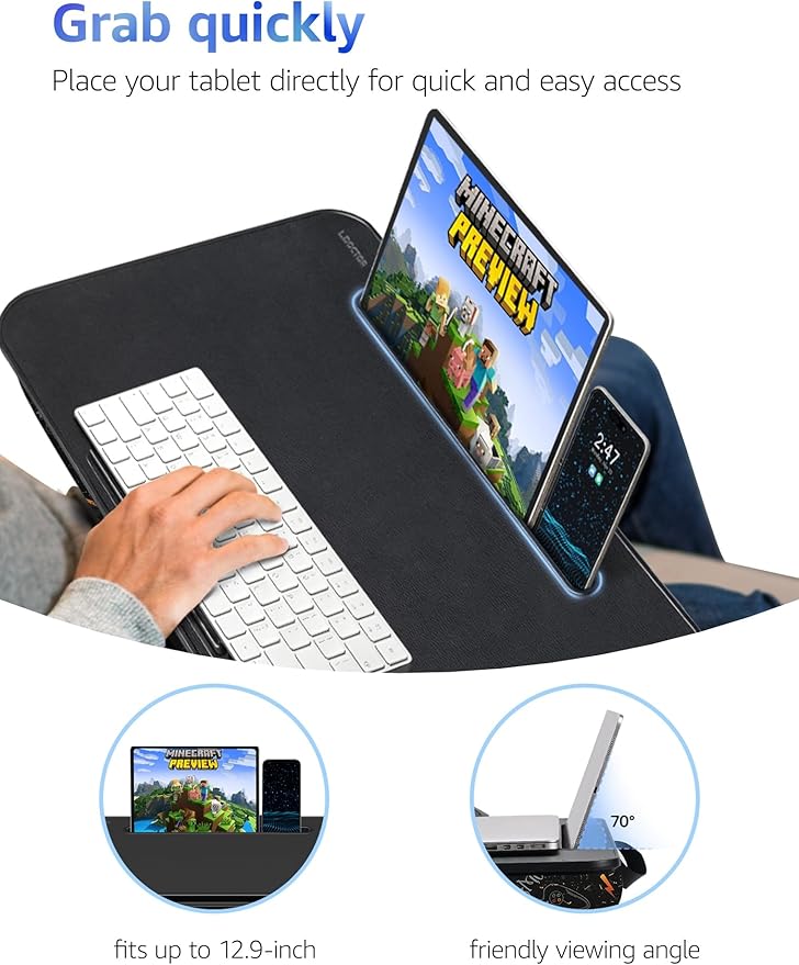 Lap Desk - Portable Laptop Stand & Desk, Fits Up to 17.3 in, Washable Cushion, Built-in Phone Holder & Mouse Pad - Gaming, Eating, Writing, Working on Bed, Couch,Floor - L.DOCTOR(Large, Joysticks)