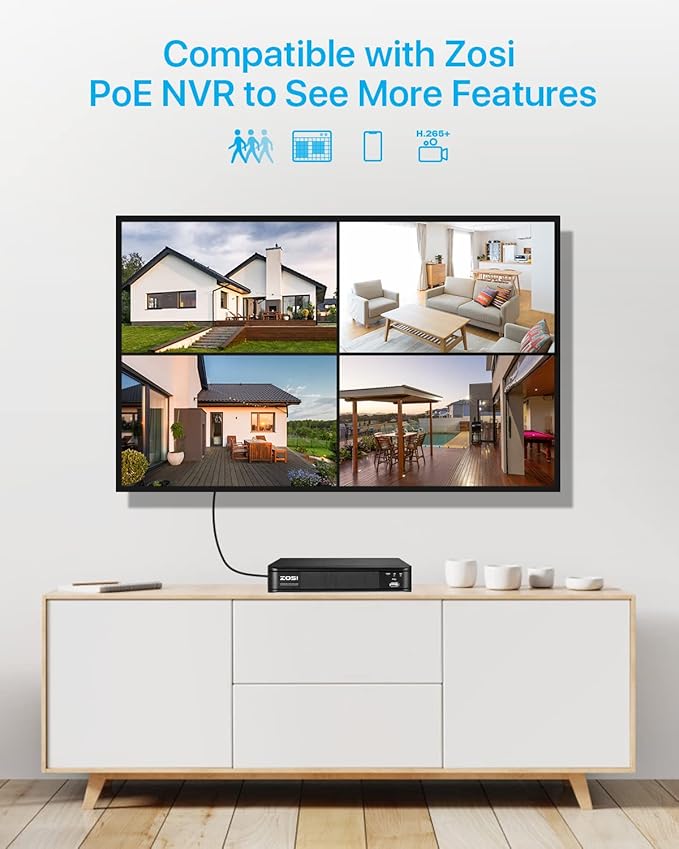 ZOSI 5MP 3K Add-on Security POE Camera, 2880 x 1620 Indoor Outdoor Bullet IP Camera, 120ft Night Vision, 3.6mm Lens, 95°View Angle, IP66 Weatherproof (Only Work PoE NVR)