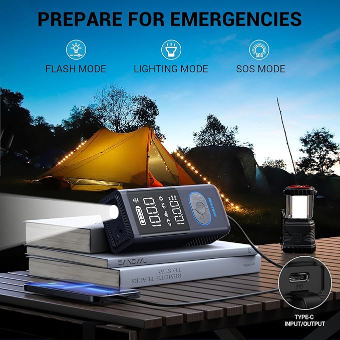 AVAPOW AP18 Tire Inflator Portable Air Compressor, 300% Faster 150 PSI Cordless Air Pump with Tire Pressure Gauge, 3.7″ Dual LCD Screen, Auto-Shuts Off Tire Pump for Car, Motorcycle, Bicycle, Purple