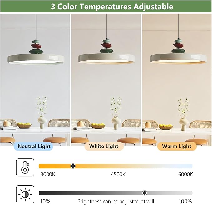 Modern Pendant Lights,White 16" LED Pendant Lighting Fixture with Remote Control Dimmable 3 Color Mode & Brightness, Adjustable Hanging Lamp for Kitchen Dining Room Bedroom Kitchen Island