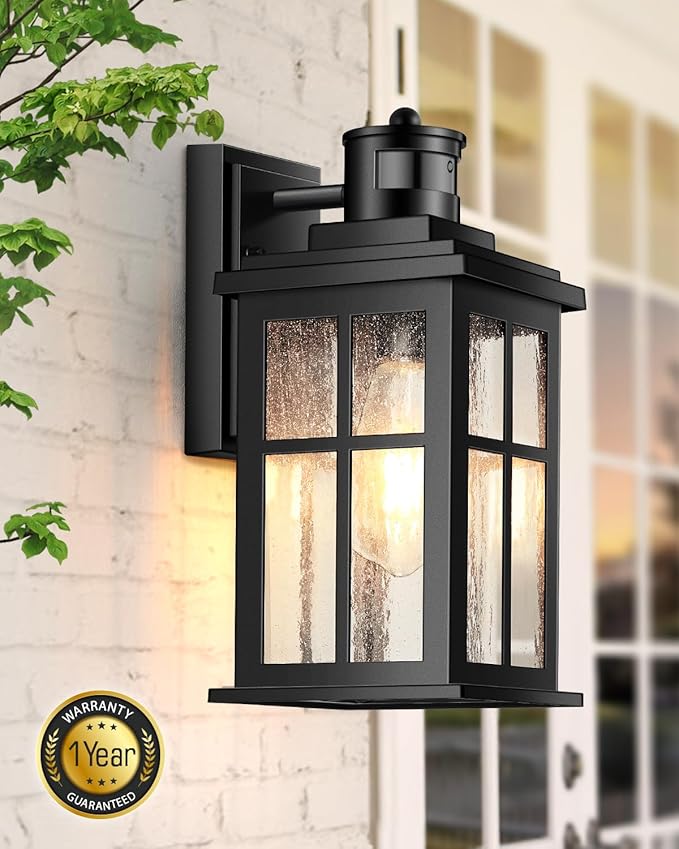 VIANIS Motion Sensor Porch Lights Outdoor, 2 Pack Black Exterior Lighting Fixtures for House, Waterproof Outdoor Wall Sconce Wall Mount, Modern Outside Wall Lantern with Dusk to Dawn for Garage, Patio