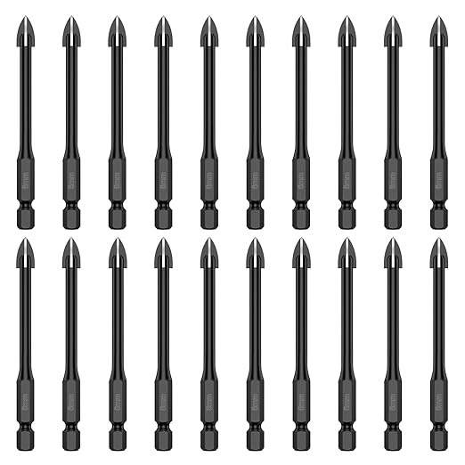 20Pcs Masonry Tile Drill Bits Set 6mm Alloy Drill Bits Full-Grinding Glass Marble Set Electric Screwdriver Bits Metal Hole Saw Drilling Tool for Tile Glass Mirror(20pcs)