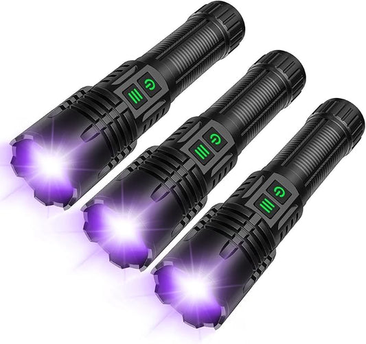AdamStar UV&High Lumens Flashlight Rechargeable, 2-in-1 Powerful Blacklight LED Flashlight Tactical 6 Modes Super Bright Waterproof Zoomable Detector for Pet Urine Curing Resin Camping Emergencies