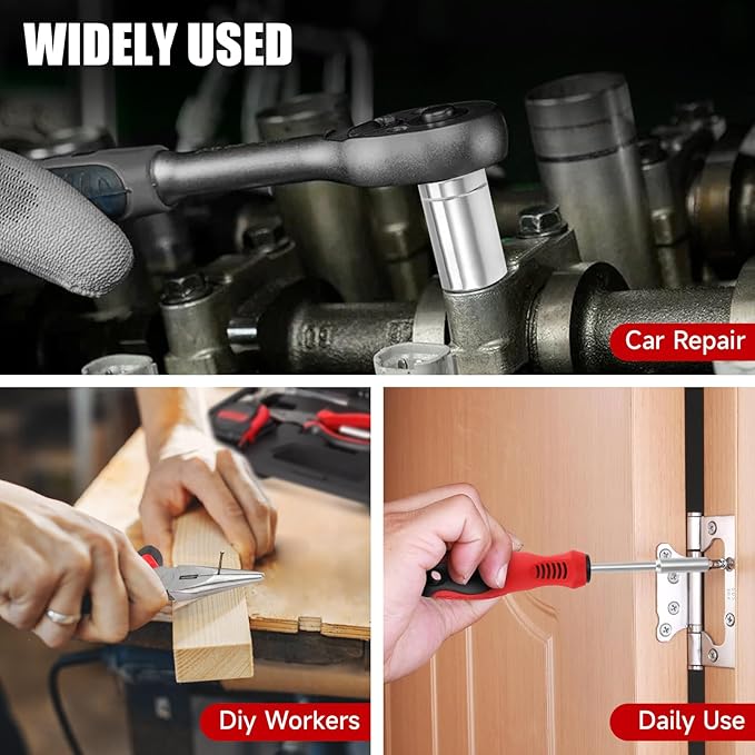 51-Piece Red Tool Set, Home Tool Kit with Toolbox Storage Case Home Repair Tool Kit with Drawer for Women