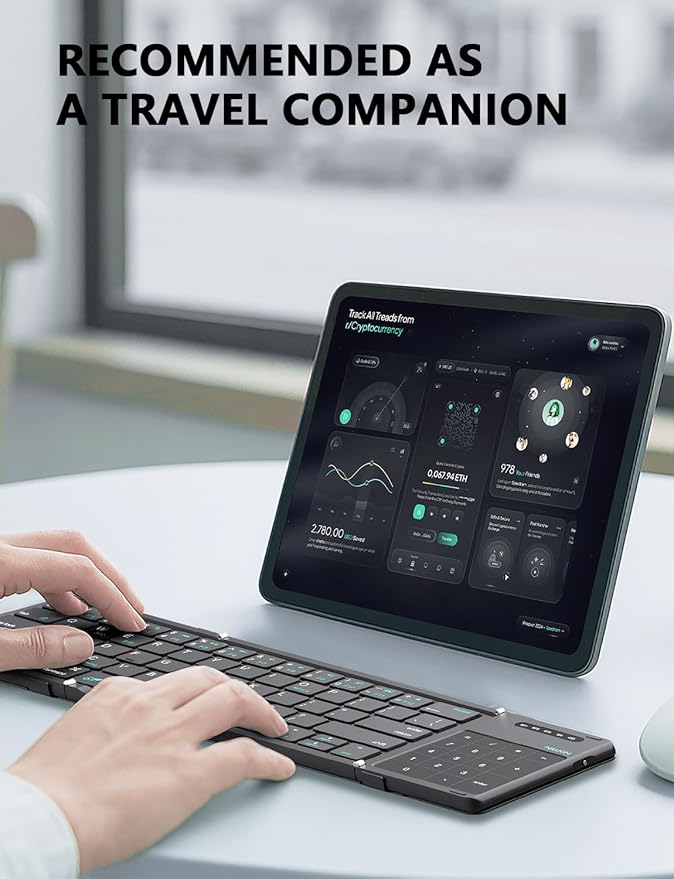 Nillkin Foldable Keyboard with Touchpad, Bluetooth Keyboard with Number Pad, Full Size Keys, Large Trackpad Small Travel Portable Keyboards for iPad Laptop PC Tablets -Khaki