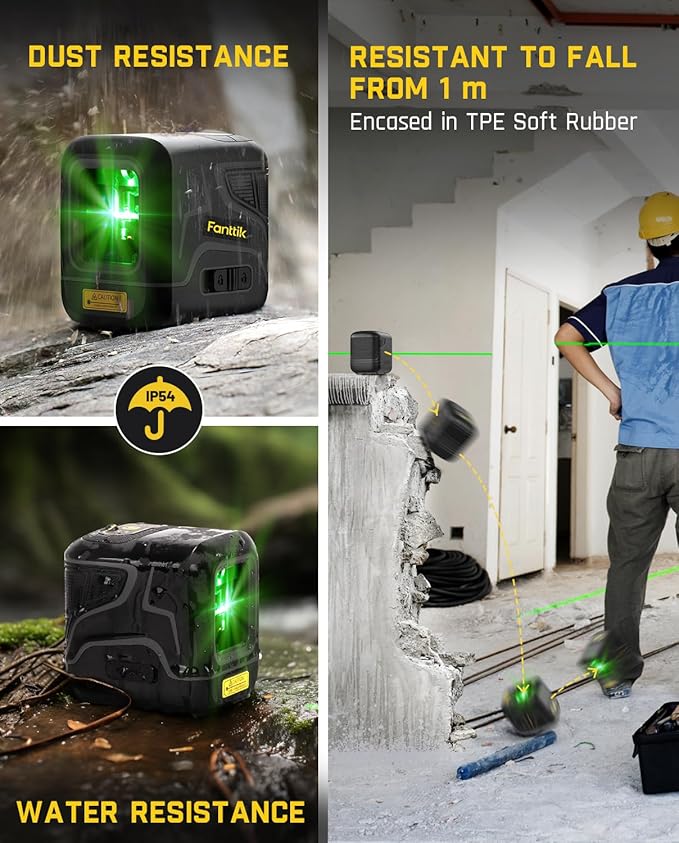 Fanttik D2 Pocket Green Laser Level, 100 ft Self-Leveling Cross Line Laser, Type-C Rechargeable, Rotatable 360 Degree, Pulse Mode, Magnetic Bracket, Carrying Pouch, for Picture Hanging and Home DIY