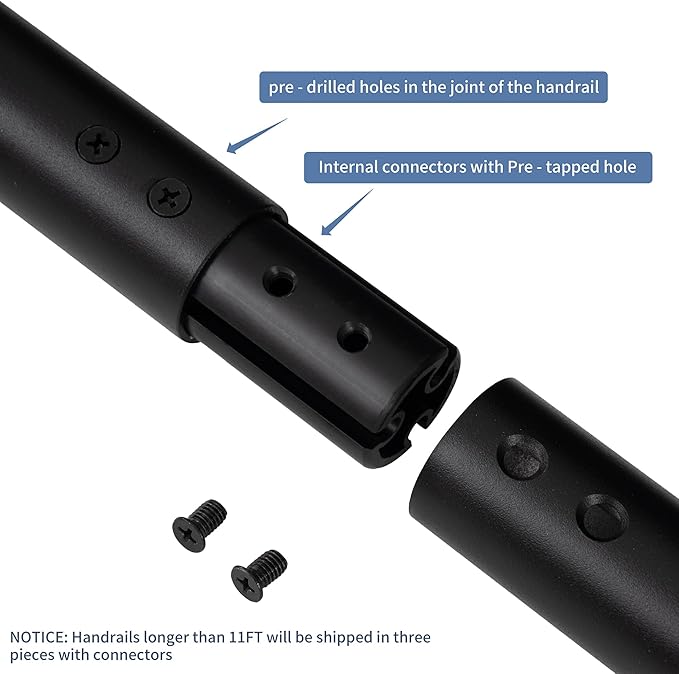 Handrails for Indoor Stairs,Railings，Outdoor Stairs Handrail，Modern Aluminum Handrail Set, Wall Mounted，Wall Return Bracket More Safety, Rust Free. (Matte Black, 17 FT)