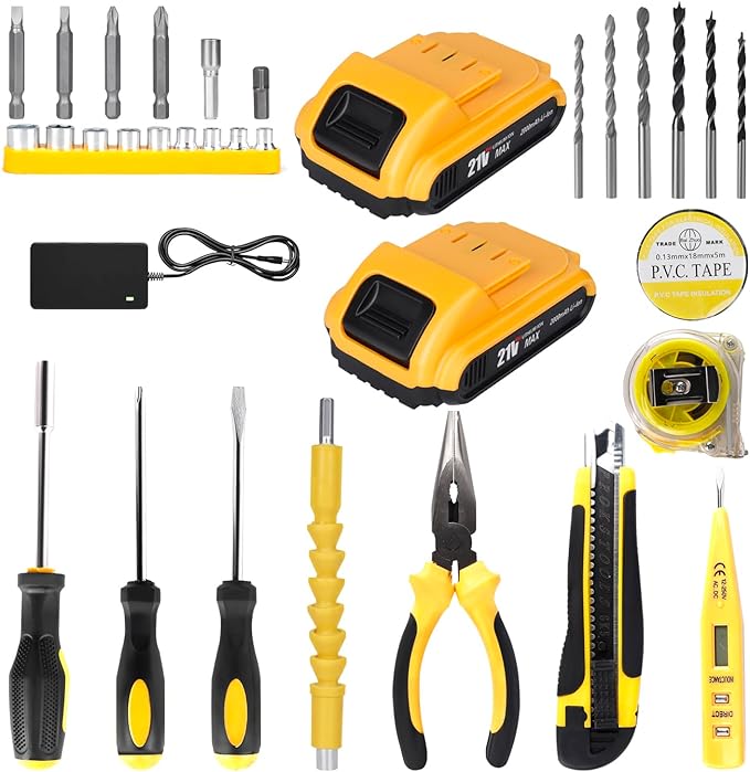 Cordless Drill Tool Kit Set: 21V Power Drill Tool Box with Battery, 2-Speed, 42N.m Max, Electric Screwdriver Driver for Men Home Hand Repair Basic Toolbox Tools Sets Drills Case