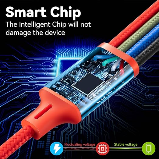 Short Multi Charging Cable, 1Ft/2Pack Multi Charging Cord, 4 in 1 Multiple USB Charger Cable,Fast Charging with IP/Type C/Micro USB Ports for Cell Phones/iPhone Series/Tablets/Galaxy/PS and More