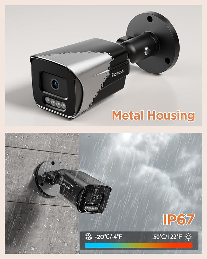 4K Security Camera System 16 Channel, 16CH NVR 4TB HDD, 12PCS 8MP PoE Commercial IP Bullet Cameras, Smart Color Night Vision, 2 Way Audio, Human Vehicle Detection, Remote Access, PB65B1216-8MD