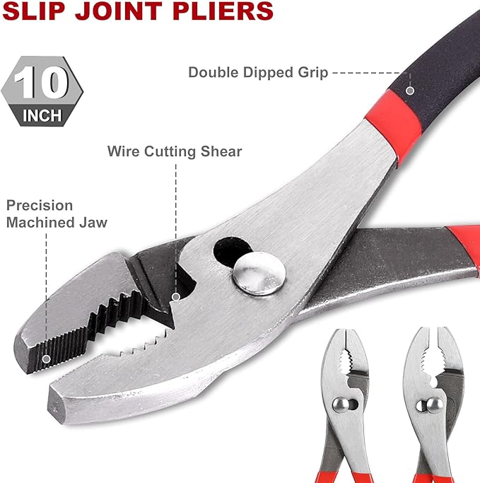 FASTPRO 6-Piece Utility Pliers and Wrench Set, Includes 10" Groove Joint, 10" Slip Joint, 8" Linesman, 8" Long Nose, 6" Diagonal Pliers and 8" Adjustable Wrench