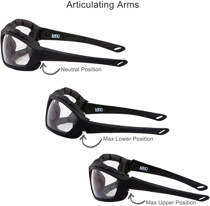 WYND Blocker Motorcycle Riding Glasses Extreme Sports Wrap Sunglasses (Black/Clear)