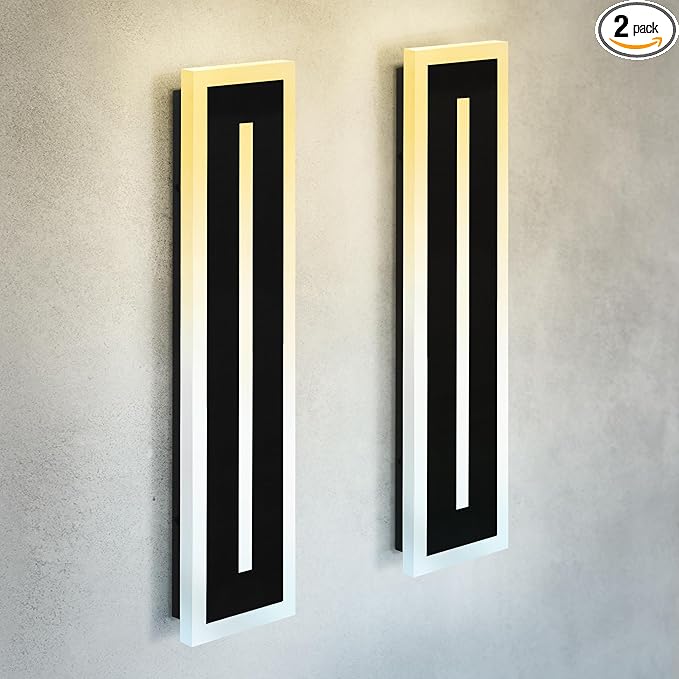 ASD LED 24" Long Wall Mount Light Fixture, Outdoor & Indoor Linear Sconce | 3CCT, Dimmable, Waterproof, Anti-Rust, ETL Listed | 24W 1630LM 3000-5000K 100-277V | Exterior Porch Lighting | Black, 2 Pack
