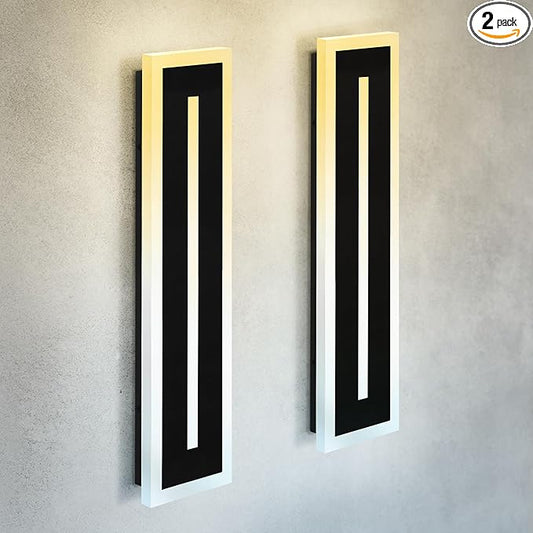 ASD LED 24" Long Wall Mount Light Fixture, Outdoor & Indoor Linear Sconce | 3CCT, Dimmable, Waterproof, Anti-Rust, ETL Listed | 24W 1630LM 3000-5000K 100-277V | Exterior Porch Lighting | Black, 2 Pack