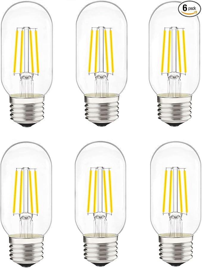 LED Tubular Bulb 4W Daylight White 5000K E26 Clear Edison Bulb,40W Equivalent 400 Lumens, Antique Edison Style LED Filament Light Bulbs,Daylight White 5000K Non Dimmable Pack of 6