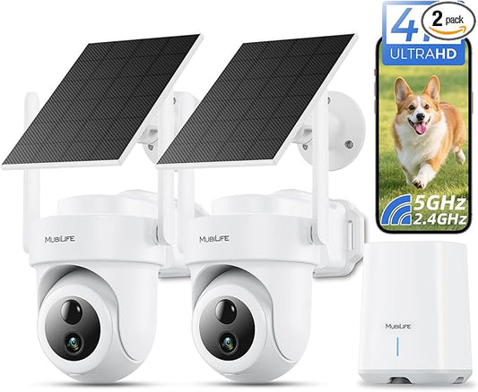 4K Security Cameras Wireless Outdoor, 2 Cam-Kit, 5G/2.4G WiFi Home Security Cameras System, 64GB Local Storage/No Subscription/Motion Tracking/Color Night Vision/360° View/IP66, Easy Setup