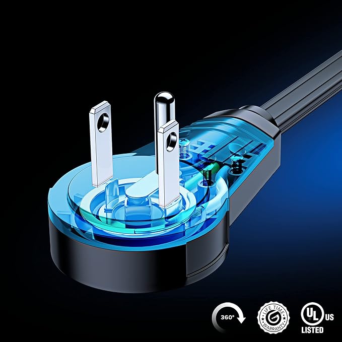 360° Rotating Flat Plug Extension Cord with USB Ports and a Removable Hook Black Extension Cord 6 ft (16 Gauge) UL Certified