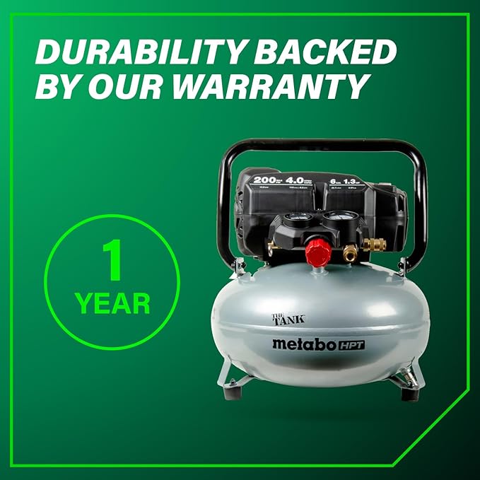 Metabo HPT Air Compressor, THE TANK, Portable Pancake Air Compressor 200 PSI, 6 Gallon Tank, Versatile for Use with Framing, Siding, Finish, Brad or Roofing Nailers, EC914S