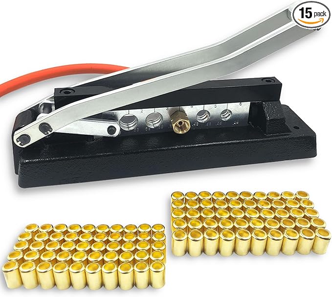 Heavy Duty Ferrule Hose Crimper Tool, Air Hose Repair Kit for 3/8, 1/4, 5/16 inch ID Hoses，Crimping Tool Kit with 5 Dies & Ferrules(15pk) 0.56"ID 0.593" ID & 0.625" ID, Hose Crimping Repair Tool