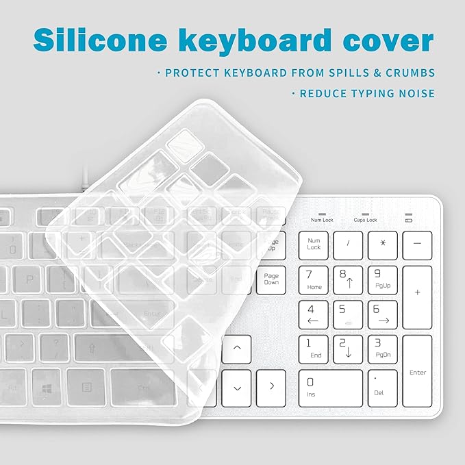 Wired USB Keyboard, Comfortable Quiet Chocolate Keys, Durable Ultra-Slim Wired Computer Keyboard(QWERTY) for PC, Windows 11/10/8/7/XP/Vista KB1430 - Silver