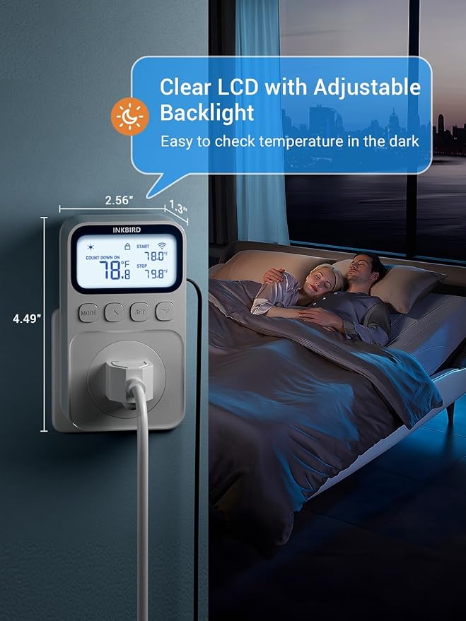 INKBIRD Plug in Thermostat WiFi 1800W 15A Heating Cooling Timer Countdown Mode