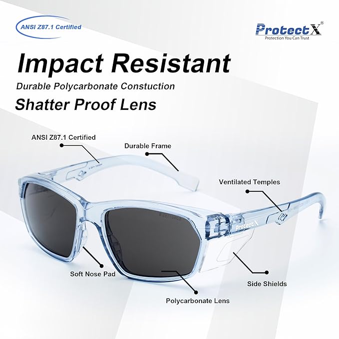 ProtectX Stylish Anti-Fog & Scratch-Resistant Safety Glasses With Readers, UV Protection Goggles, Anti-Impact Lightweight Glasses for Men＆Women Tinted Smoke - 2 Pack,Blue