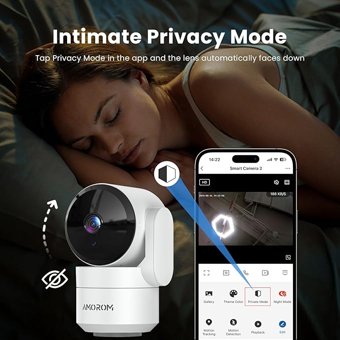 2 Pack Indoor Security Camera, Home Security Cameras Wireless, 360° Pan Tilt Baby/Pet Monitor with Night Vision, Motion Detection, 2-Way Audio, Works with Alexa & Google Assistant, 2.4GHz WiFi Only