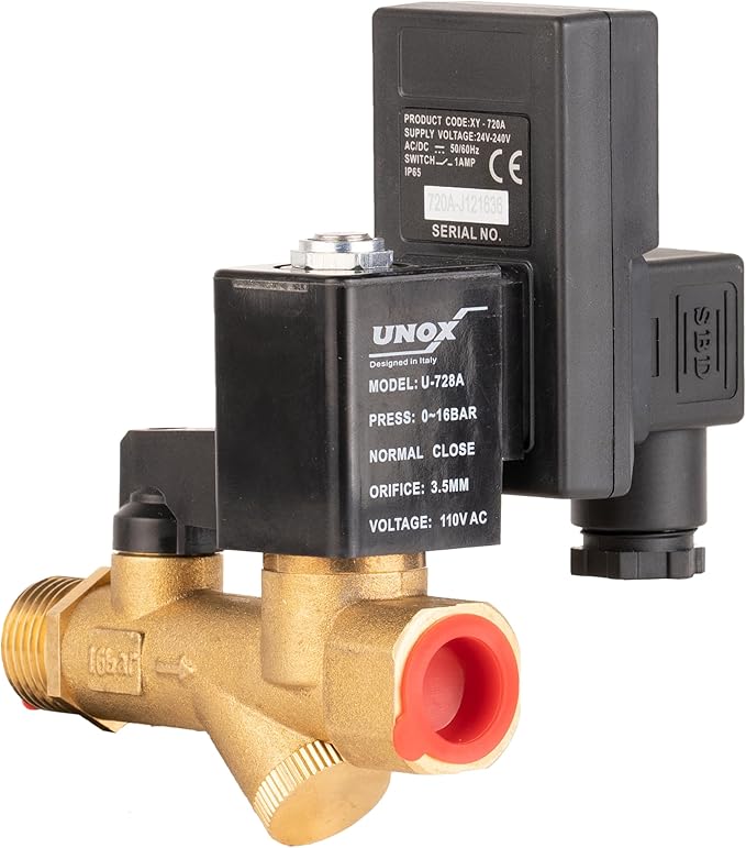 UNOX Electronic Drain Valve for Air Compressor, 1/2" NPT to 1/4" NPT 110/120V AC Automatic Timed Tank Drain Valve with 6 feet US Plug Cable - Max 235 PSI Solenoid Valve Assembled