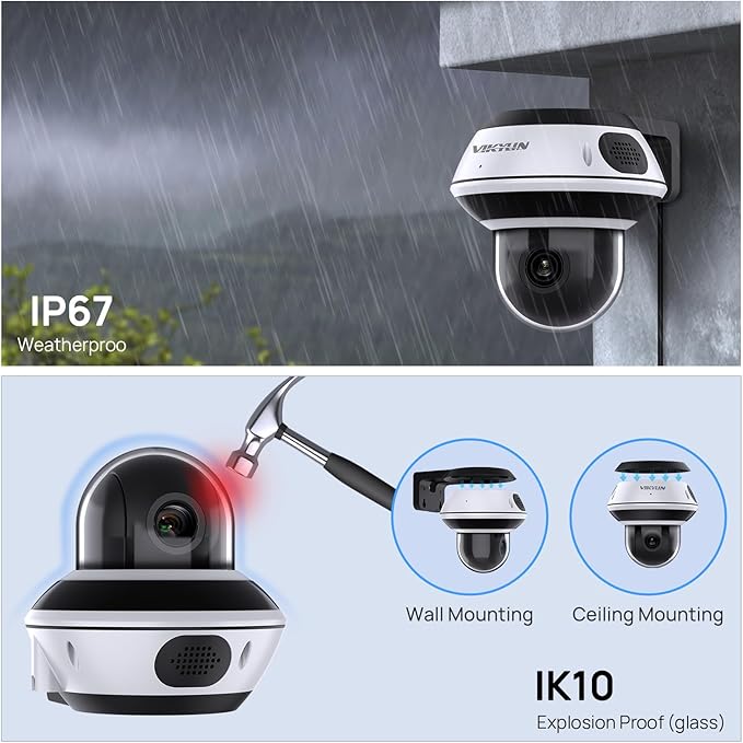 VIKYLIN UltraHD 4K 8MP PoE IP PTZ Camera Outdoor,4K PTZ IP Dome Security Camera with 5X Optical Zoom 2.7-13.5 mm, Human Vehicle Detection, 2-Way Audio,131ft IR Night Vision, IK10/IP67,Blue Iris,NDAA