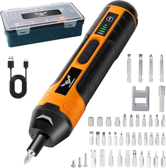 Electric Cordless Screwdriver, 3.6V Rechargeable Screwdriver, 5N.m Max Torque, 4-Gear Torque, LED Light, 105 Pcs, Ideal for Daily & Light Industrial Use