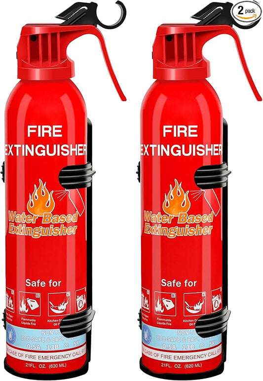 Fire Extinguisher for Home with Mount, 2 Pack Upgraded 8-in-1 Portable Fire Extinguishers For Vehicle Car Boat Marine Kitchen Emergency Supplies, Water-Based Extinguisher For A, B, C, K Fire Types