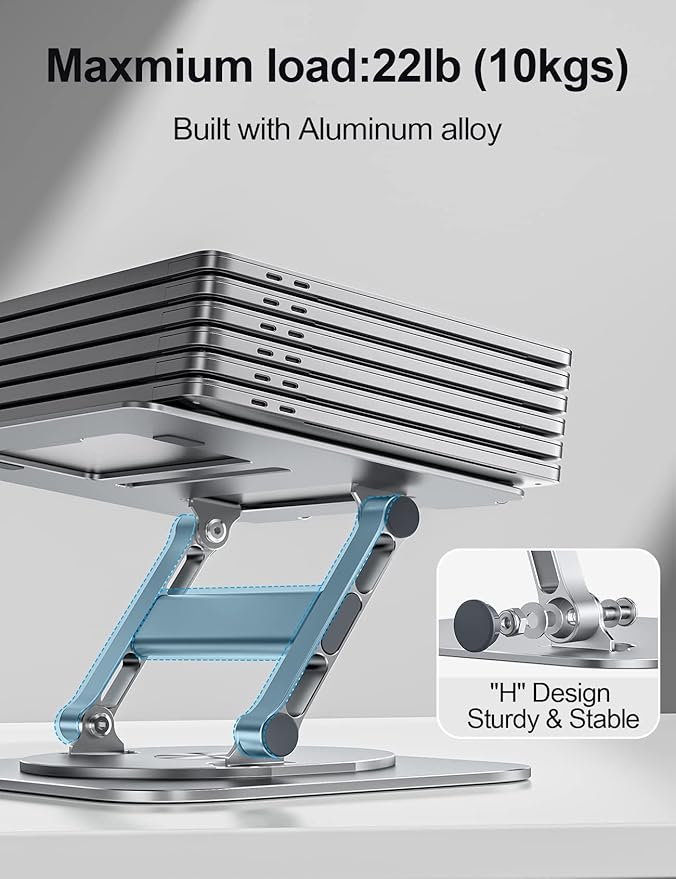 Laptop Stand, 360 Swivel Aluminum Computer Stand Ergonomic Laptop Riser Notebook Holder Compatible with 17 inch MacBook Air Pro, Dell XPS, HP, Lenovo More Laptops,Grey