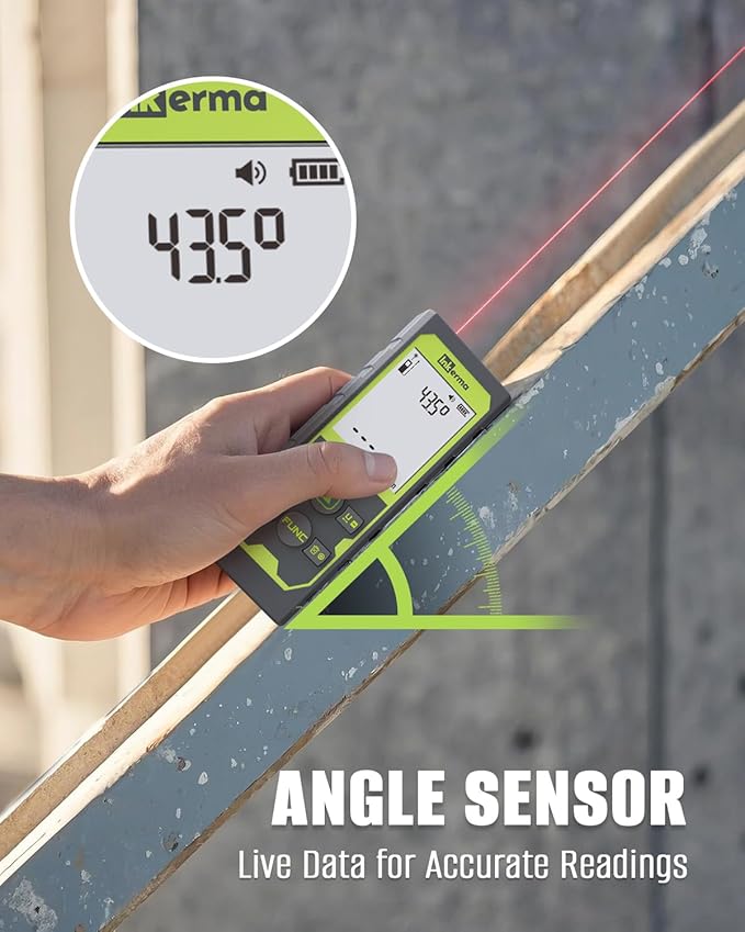 Laser Measure, Inkerma Laser Measurement Tool, Laser Distance Meter with Angle Sensor, Ft/in/M Multiple Units, Length/Area/Volume/Pythagorean Mode,Battery Included