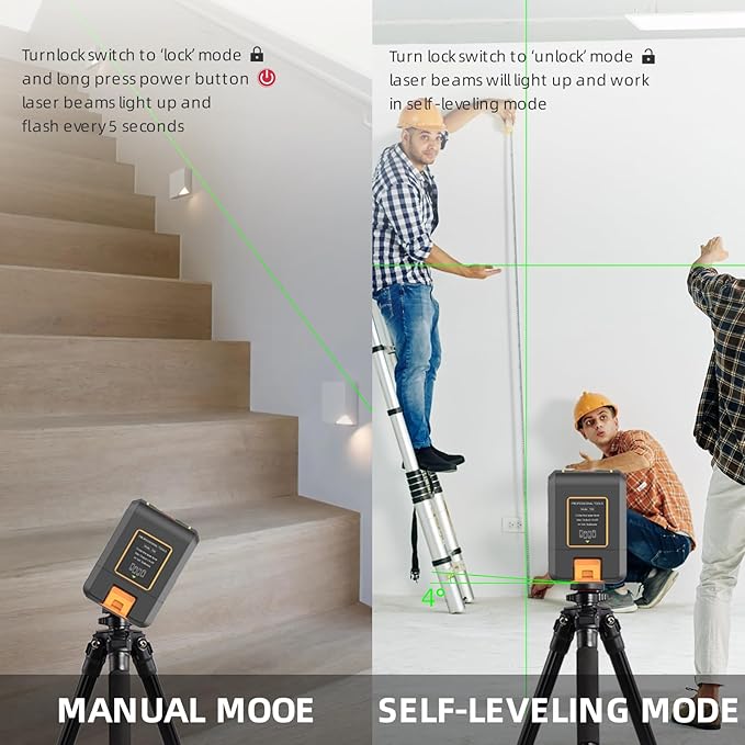 Self-Leveling Cross Line Laser Level 100ft/30 meters Range,10-level Brightness adjustable,green beam Carrying Pouch Included,Level for Picture Hanging, DIY, Construction and Indoor Projects