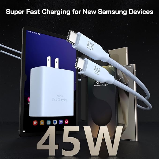 45W Super Fast Charger Type C, [2 Pack] 45 Watt USB-C Charger PD/PPS Wall Charging Block for Samsung Galaxy S25 Ultra/S24/S23 Ultra/S23+/S22 Ultra/S22+/S20 Ultra, Tab S8(Blue, with 2X 10ft Cable)