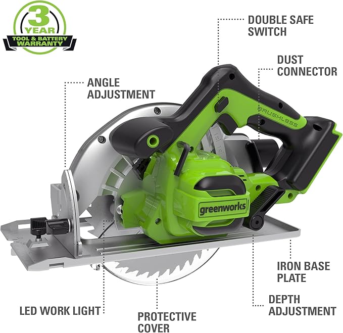 Greenworks 24V Brushless 7-1/4-inch Circular Saw, Battery and Charger Sold Separately