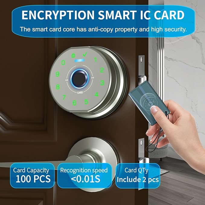 Keyless Entry Door Lock,Keypad with Code & Palm Vein Recognition Smart Deadbolt,Smart Front Electronic Deadbolt,Bluetooth Digital biometric Door Lock,Waterproof Auto Lock (K10 Silver)