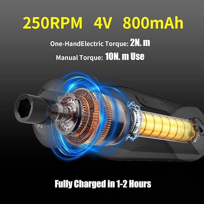 36 in 1 Electric Screwdriver Kit with Manual Screwdriver, 4V Rechargeable Screwdriver Set with Socket, Extension Rod, 2N.m Torque and LED Light, Suitable for Furniture and DIY