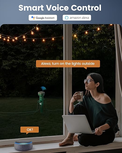 SURAIELEC Outdoor Smart Plug, WiFi Power Stake Light Timer with 6 Outlet, 6FT Extension Cord, Electrical Weatherproof for Patio Lights, Christmas Decorations, Compatible with Alexa/Google Assistant