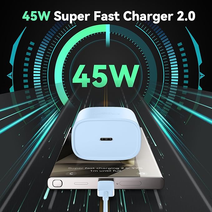 45W Super Fast Charger USB C Android Phone Charger Type C Charger Fast Charging Block with 8FT C Charger Cord for Samsung Galaxy S25/S25 Ultra/S25+/S24 Ultra/S24/S24+/S23/S22/S21/S20/Note20/Note 10