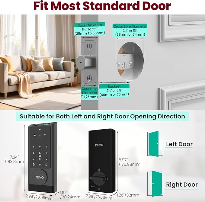 DEVO G1 Video Smart Lock with Camera & Doorbell, 6-in-1 Keyless Entry Door Lock with Fingerprint, App Remote, Auto Locks, Built-in Wi-Fi Smart Deadbolt for Front Door(Black)