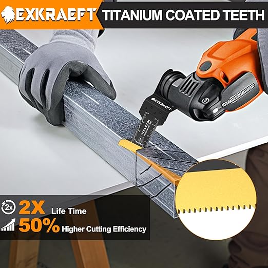 50PCS Curved-Edge Oscillating Tool Blade, Titanium Multitool Blades for Metal, Wood, Plastic, Professional Universal oscillating Saw Blades Fit Dewalt Milwaukee Ryobi Rockwell Fein